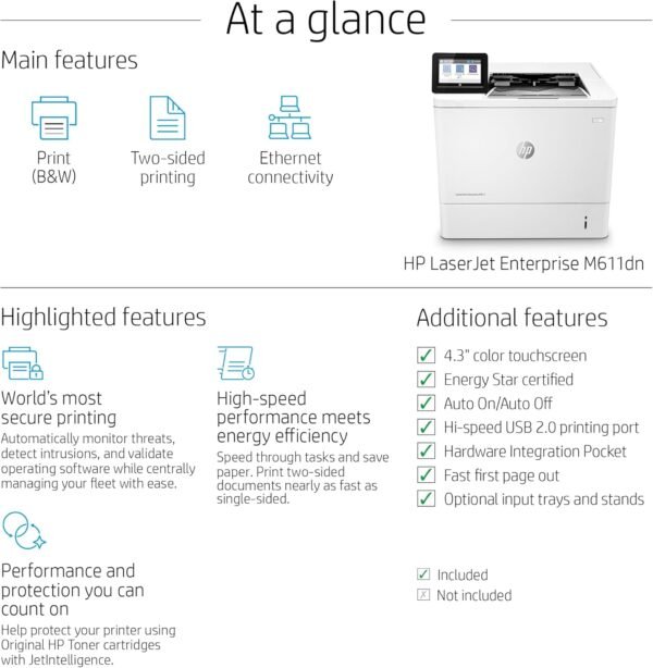 71Arkxi6B2L._AC_SL1500_ HP LaserJet Enterprise M611dn Monochrome Printer review high-speed duplex printing and energy efficiency