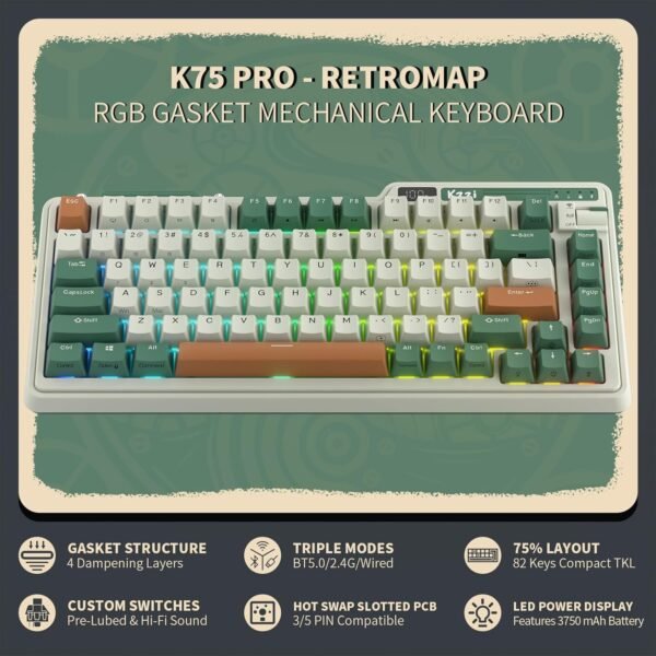 71Ey4B2pWL._AC_SL1500_ K75 PRO RGB Wireless Gaming Keyboard Review Custom Tactile Switches and Tri-Mode Connectivity