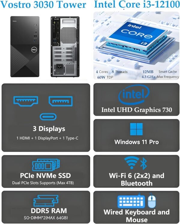 81KWIvURWlL._AC_SL1500_ Dell Vostro 3030 Tower Desktop Review 2025 Powerful Performance with 12th Gen i3